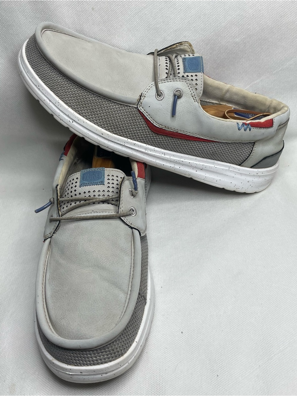 Hey Dude Size 14 M Welsh Grip Mix Gray White Lace-Up Lightweight Loafers Shoes
